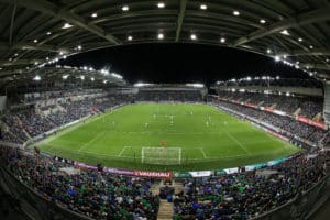 Press Eye - Belfast - Northern Ireland - 08th October 2016 - Photo by William Cherry The official opening of the National Stadium at Windsor Park saw fans pictured in the stands cheering on Northern Ireland as they take on San Marino in the World Cup 2018 Qualifier.