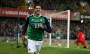 Press Eye - Belfast - Northern Ireland - 8th October 2016 -Picture by Brian Little/PressEye Northern Ireland Kyle Lafferty celebrates scoring his first goal against San Marino during Saturday Night's 2018 FIFA World Cup Qualifier at The National Football Stadium at Windsor Park. Photo by Brian Little/ Press Eye